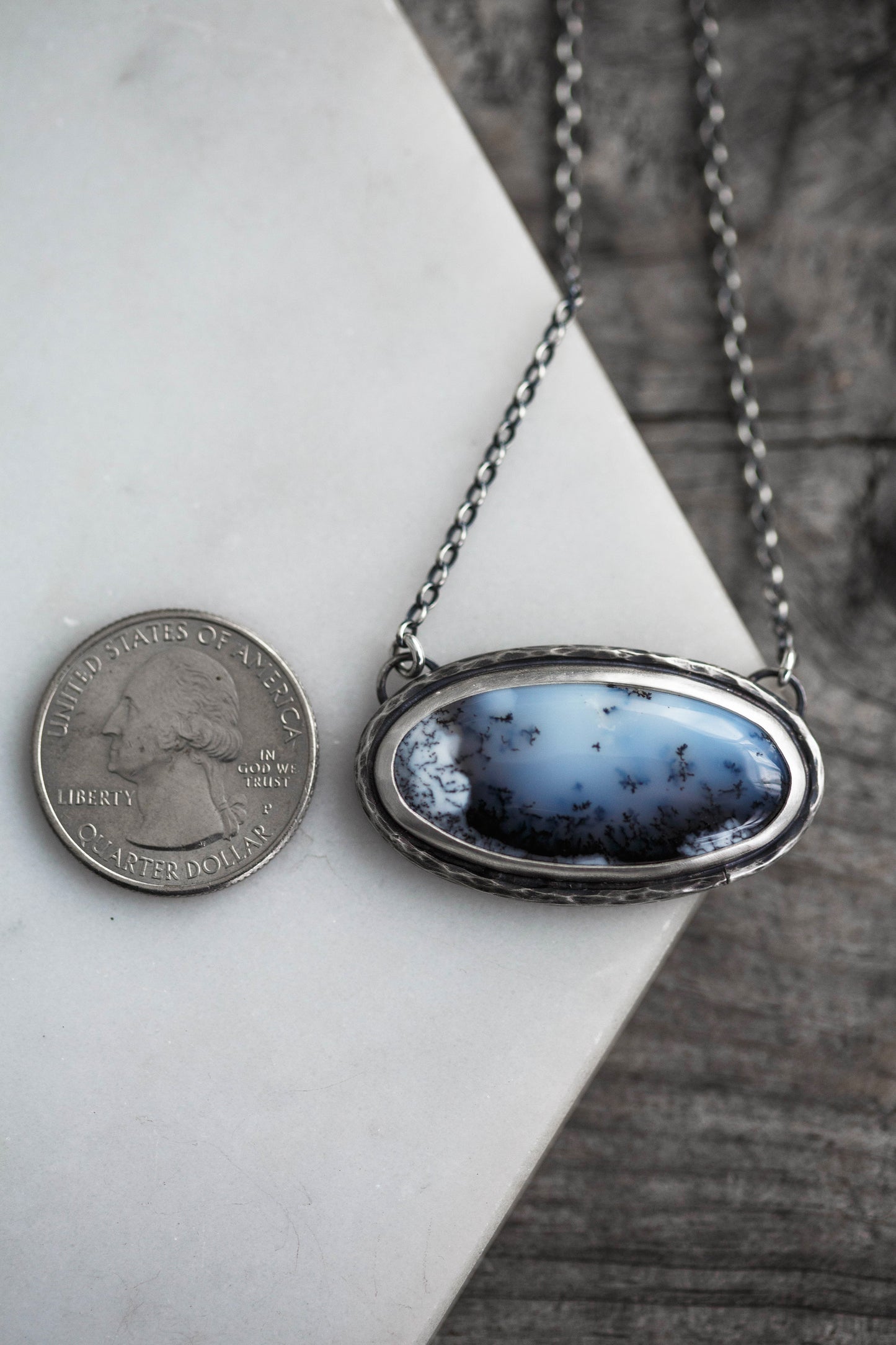 Small Winter Owl Necklace | Hammered Branch Border | #2