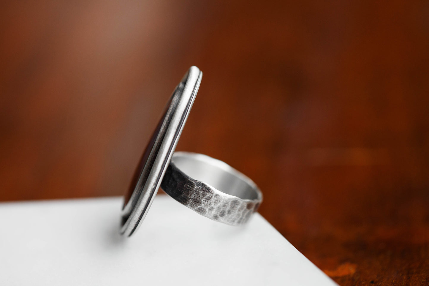 Size 7 | Tempered Ring, v. III | Hammered Rectangle Band | #3