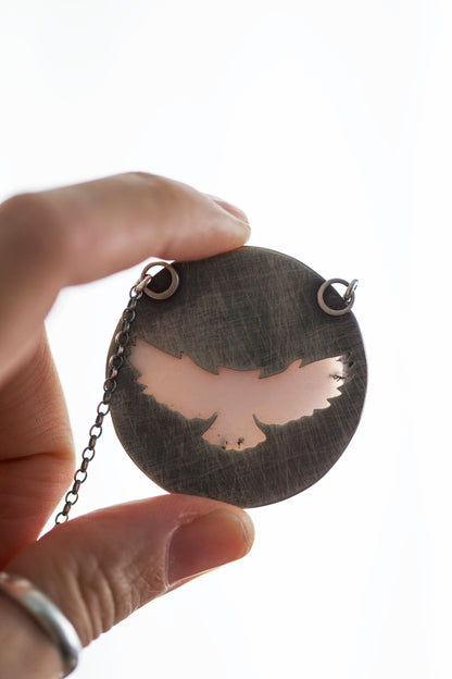 Large Winter Owl Necklace | Hammered Branch Border | #1