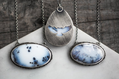 Small Winter Owl Necklace | Hammered Branch Border | #7