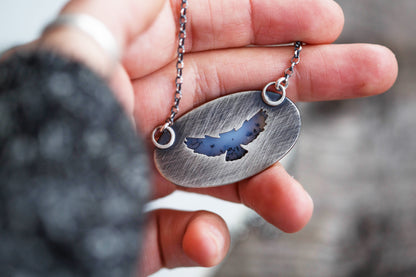 Small Winter Owl Necklace | Hammered Branch Border | #2