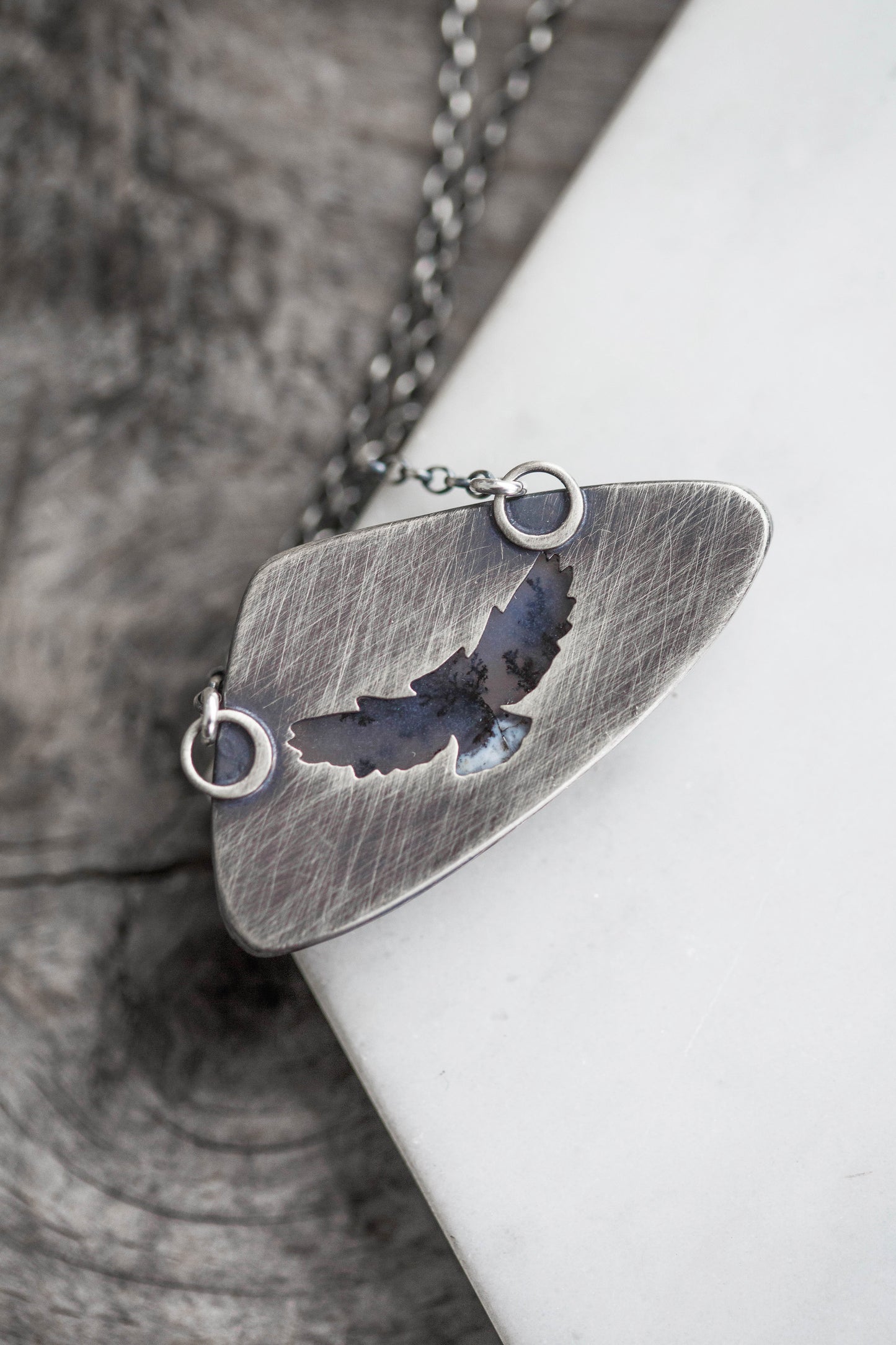 Medium Winter Owl Necklace | Hammered Branch Border | #3