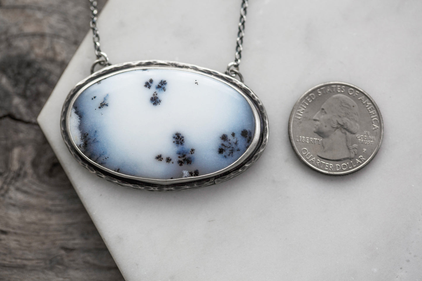 Large Winter Owl Necklace | Hammered Branch Border | #4