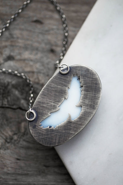 Large Winter Owl Necklace | Hammered Branch Border | #4