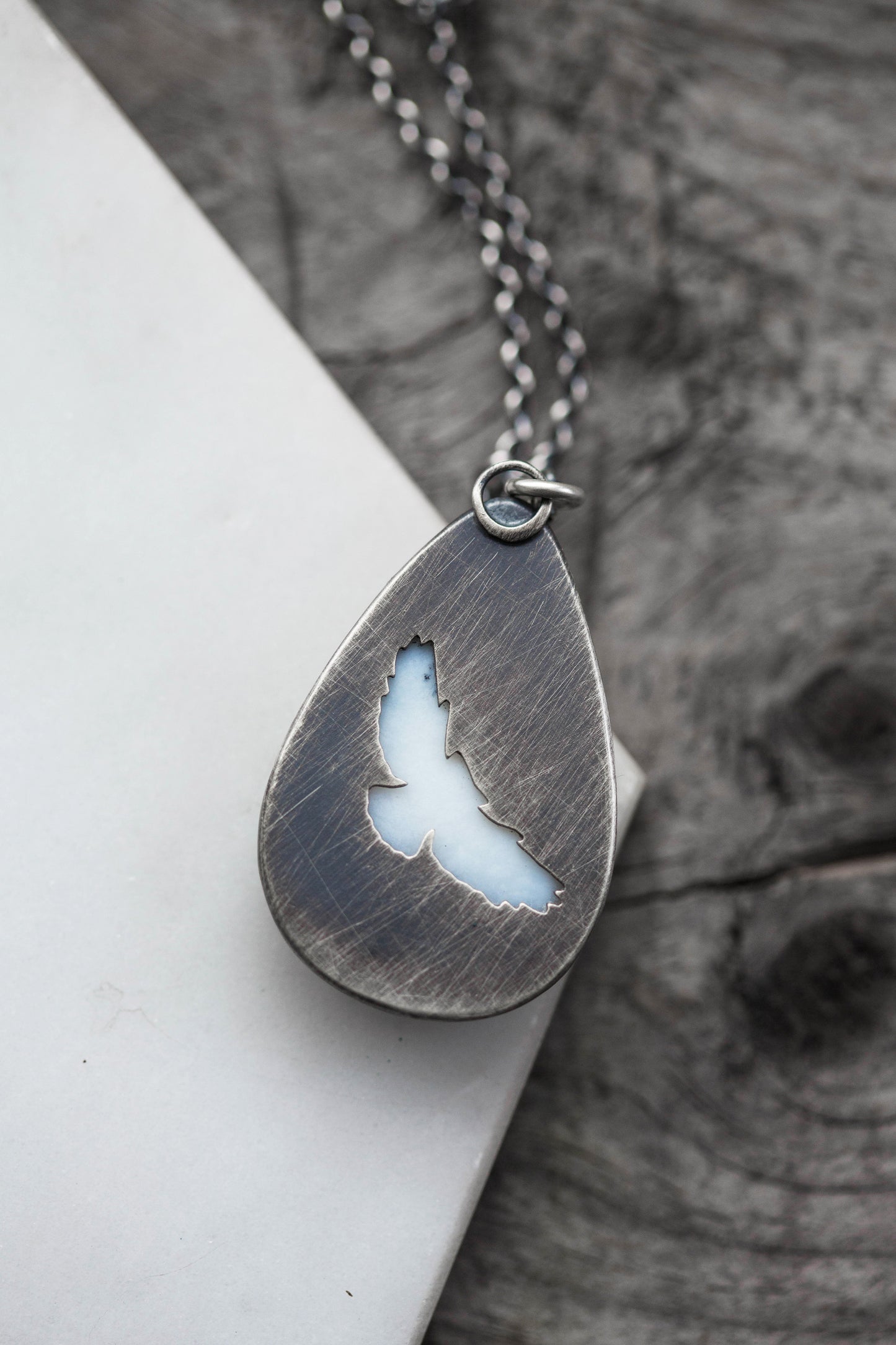 Small Winter Owl Necklace | Hammered Branch Border | #7