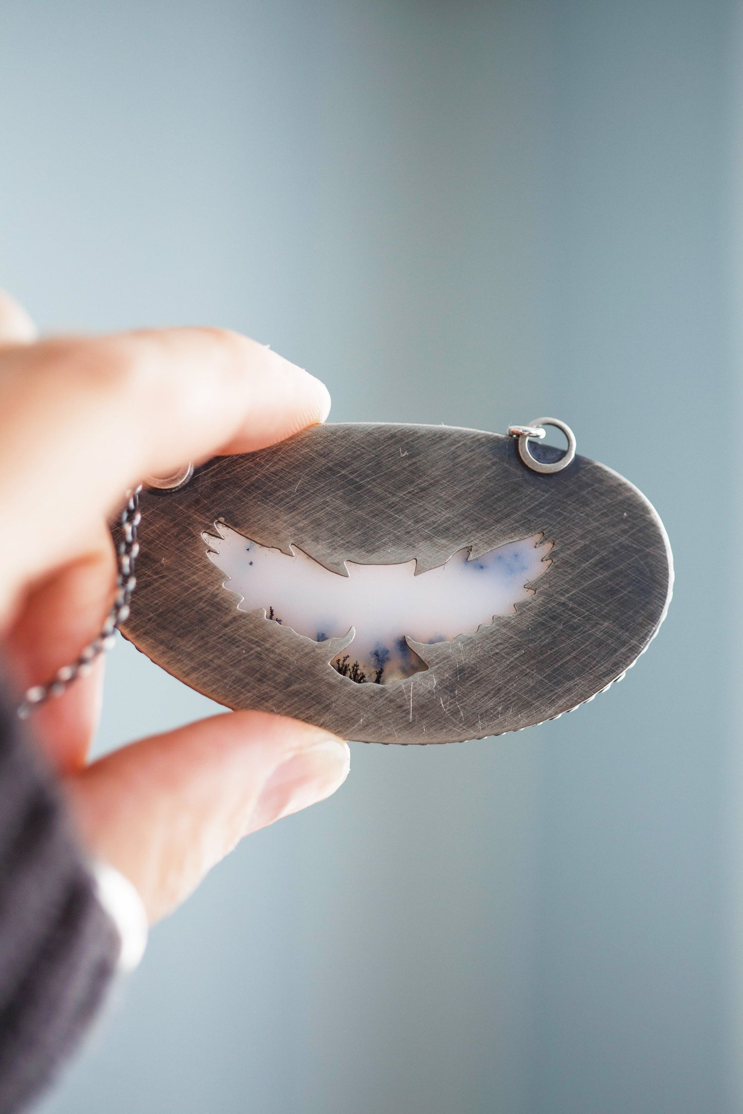 Large Winter Owl Necklace | Beaded Stone Border | #2